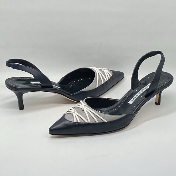 Manolo Blahnik Maretsli 50MM Leather Slingback Pumps size 37.5 - Picture 4 of 12